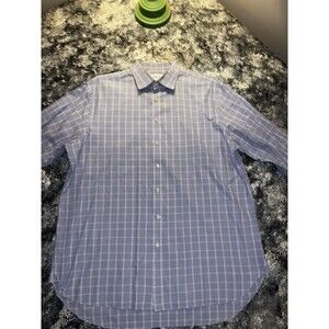 Charles Tyrwhitt Dress Shirt Mens 17.5 35 Blue Plaid Classic Fit Button Up